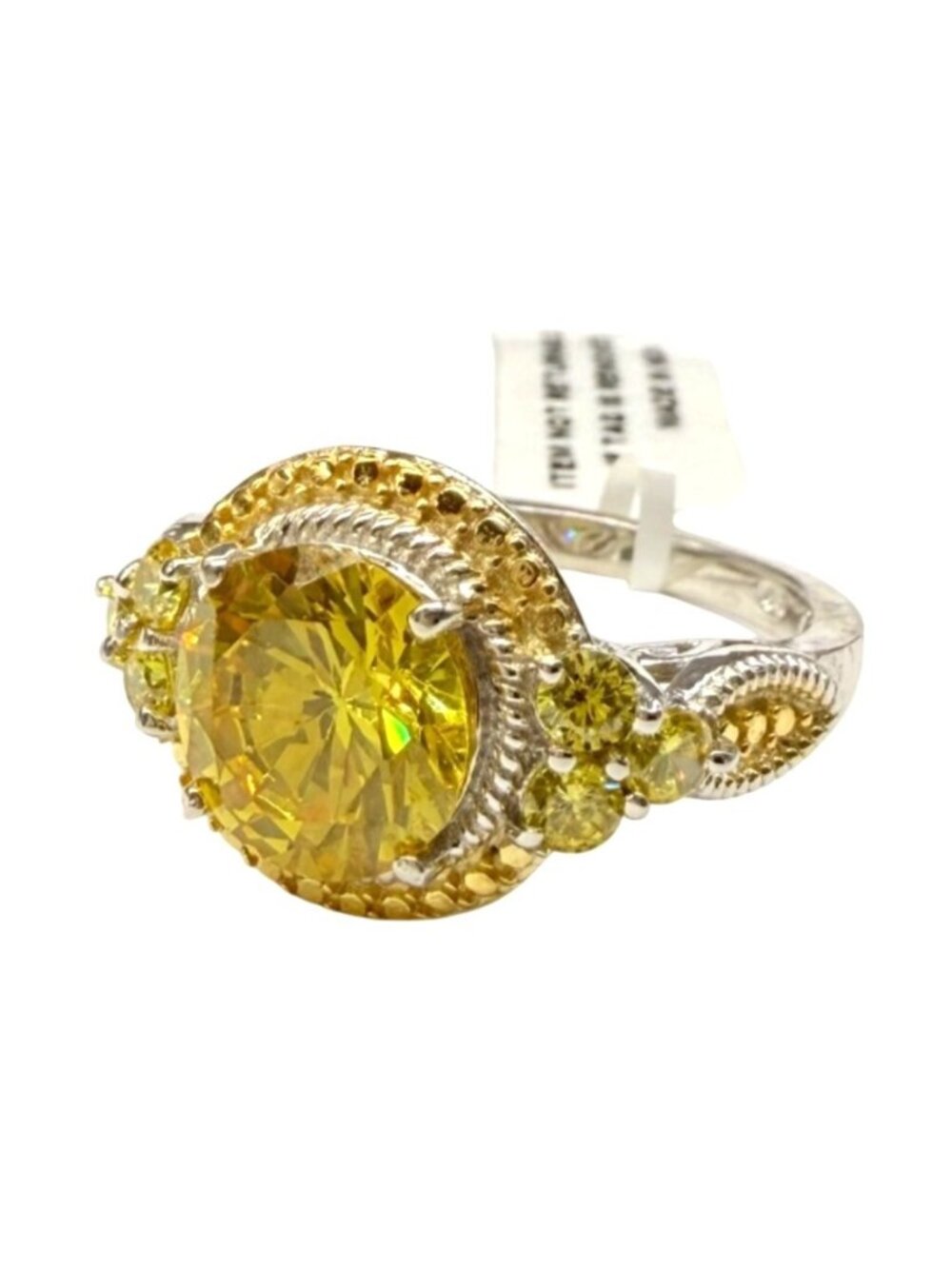 STS Ring Round Yellow Tourmaline Engagement Sterling Silver Size 10